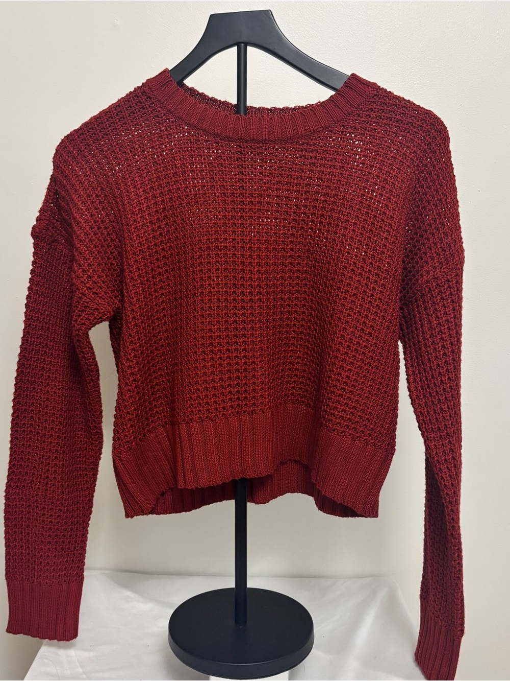 Bluenotes Women's Scoopneck Waffle Knit Sweater - Deep Red